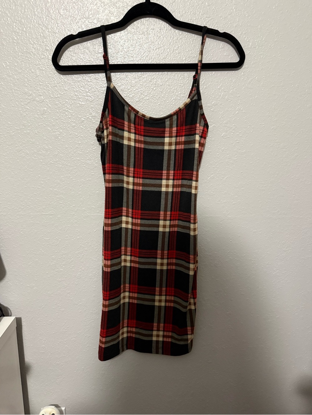 Plaid Spaghetti Strap Slip Dress - Black & Red
